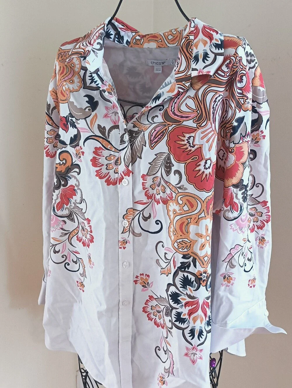 Chico's Cotton Button Up 3/4 Sleeve Shirt size 16